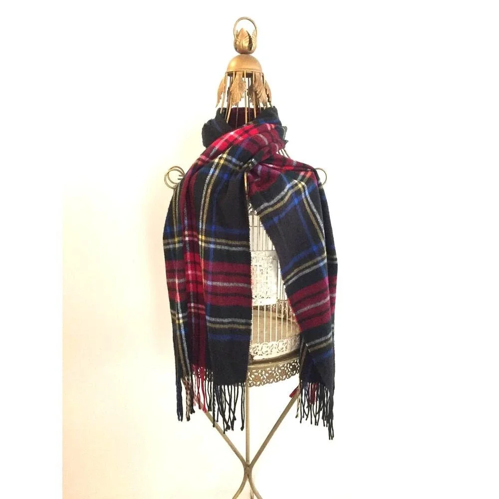 Geoffrey Beene Mens Plaid‎ Scarf Red Black Cashme Acrylic Made in Italy Fringe